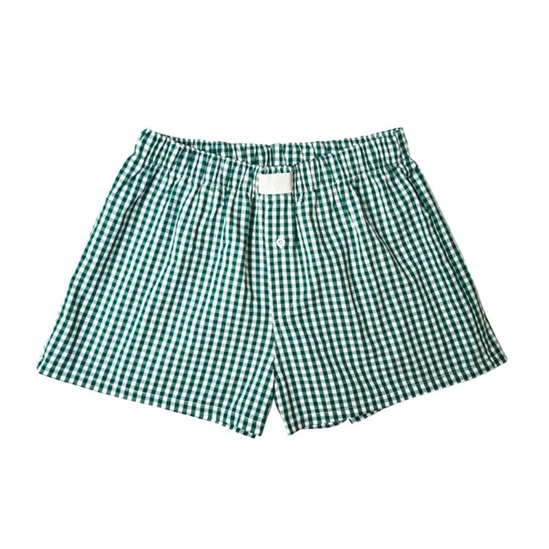 Women's Y2k Pajamas Shorts Cute Plaid Pj Short Pants Flannel Lounge Sleep Shorts Bottoms Elastic Waist Baggy Boxers Tracksuit - 3KDyn